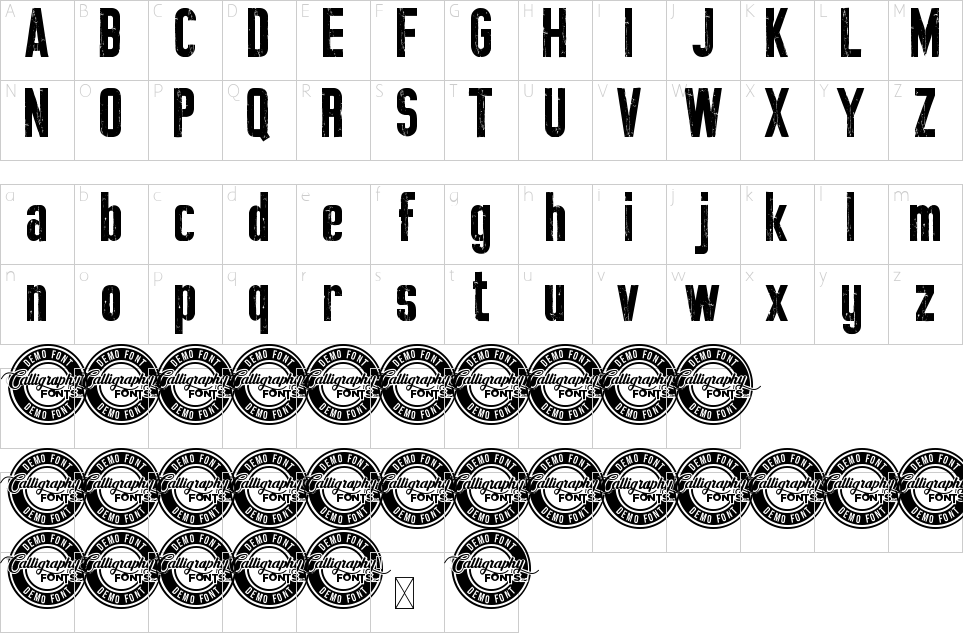 Character map of Bad Hawk Font