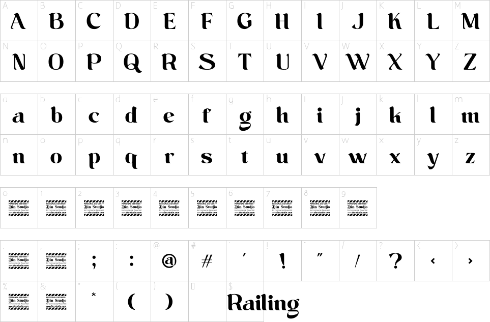Character map of Railing Font