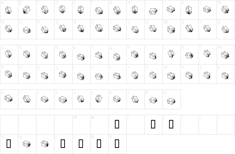 Character map of Lead Types Heap Font