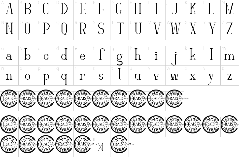 Character map of Gamiela Font