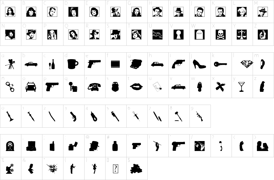 Character map of Film Noir Font