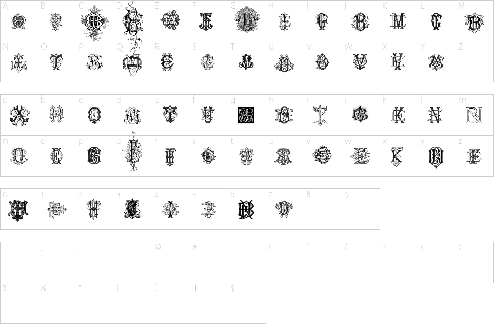 Character map of Intellecta Monograms Random Samples Four Font