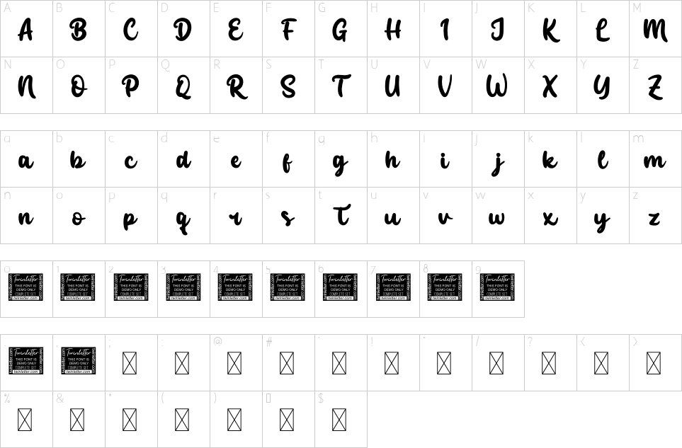 Character map of Kentya Font