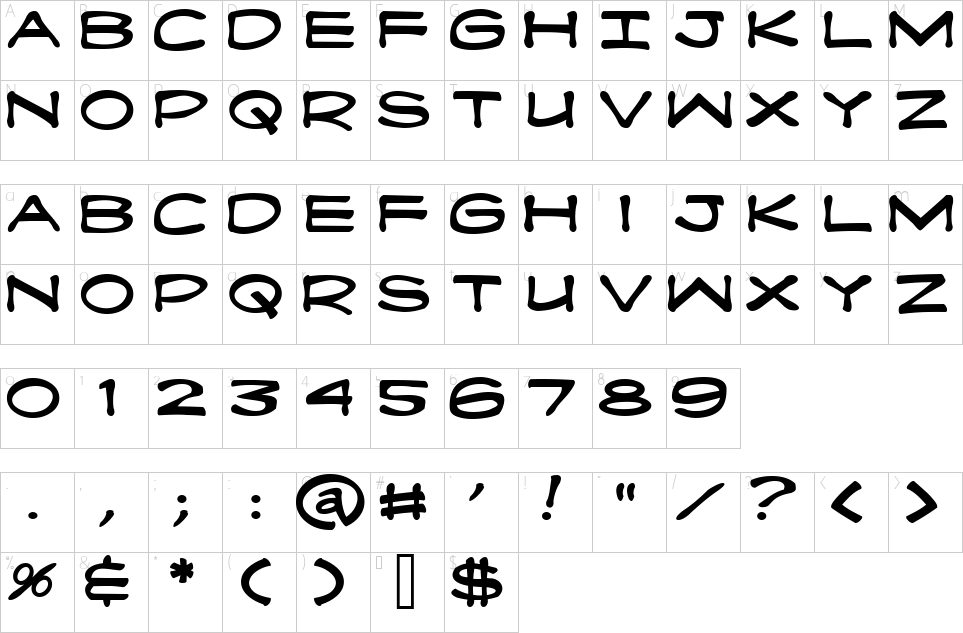 Character map of Fanboy Hardcore Font