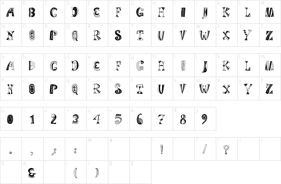 Character map of Variations For Imre Font