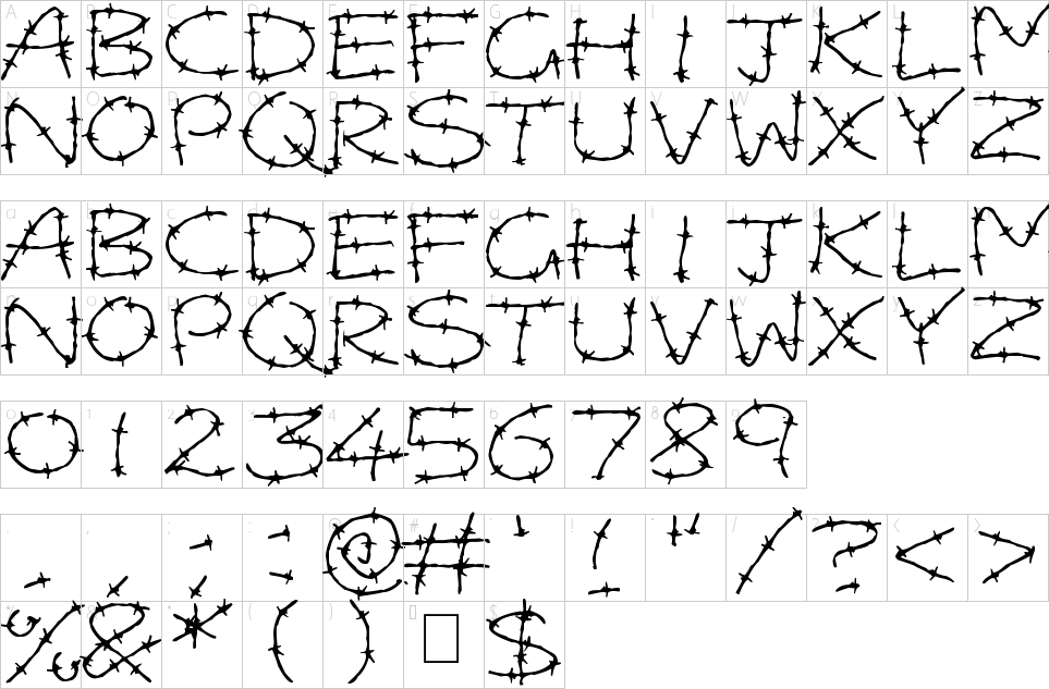 Character map of Barbed Wires Font