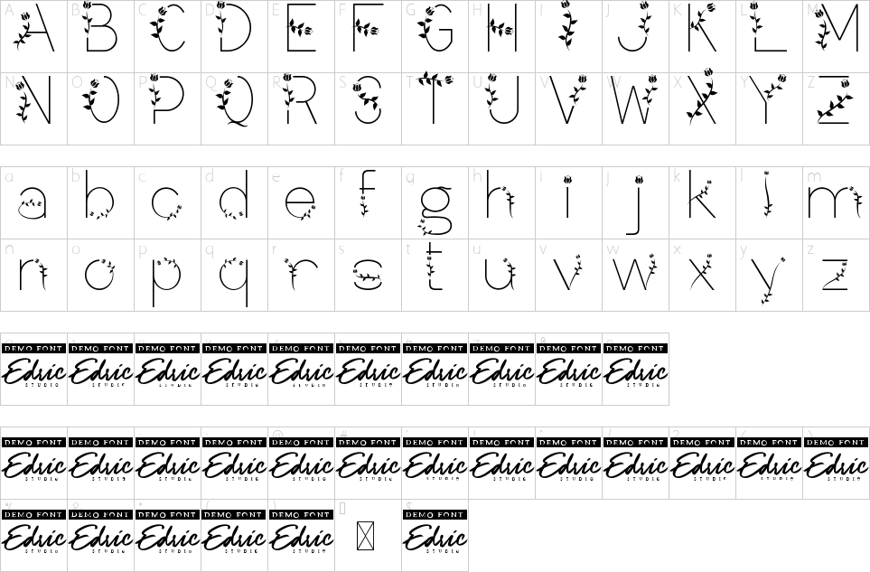 Character map of Flower Leaf Font
