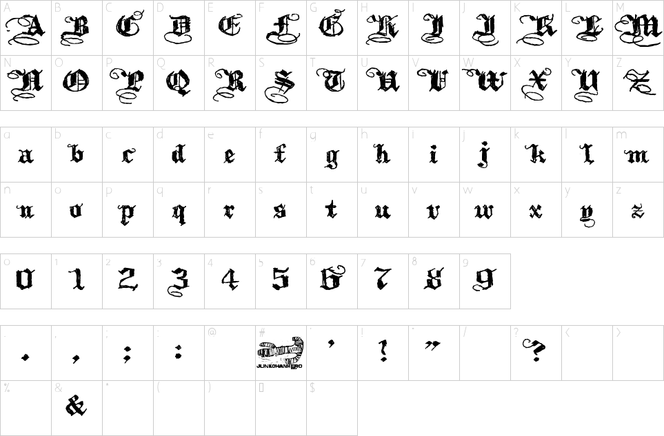 Character map of Kothika Font