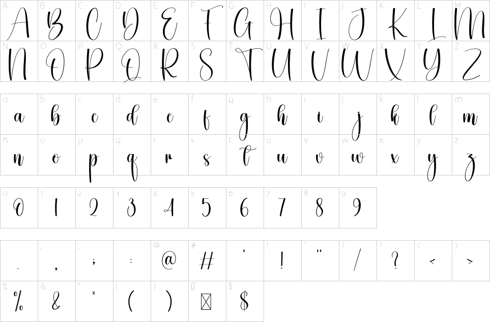 Character map of Babylone Font