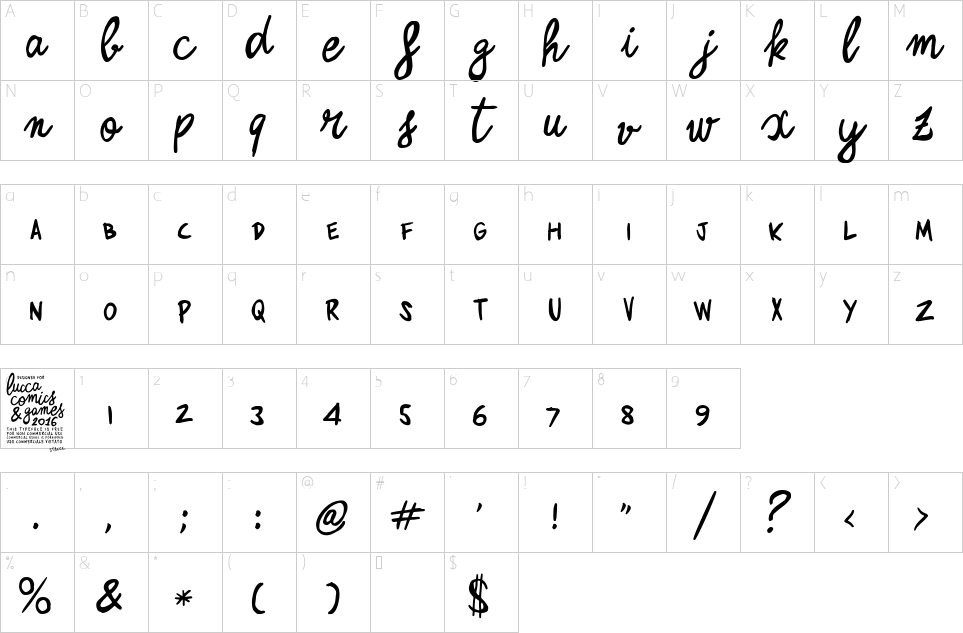 Character map of Zerocalcare Font