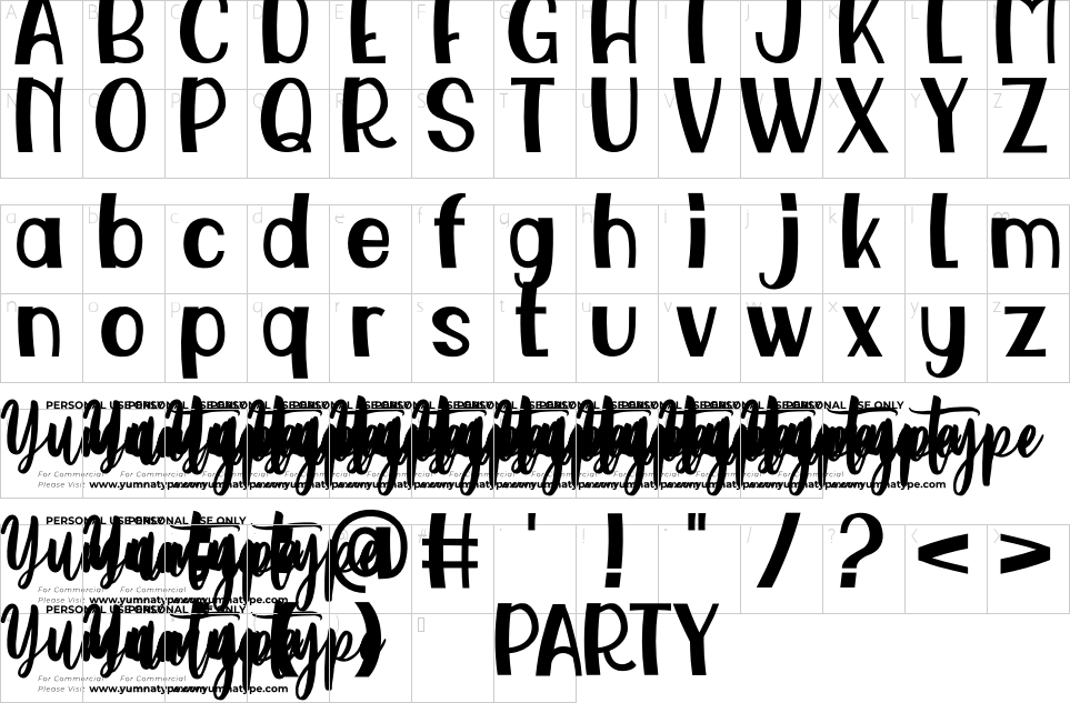Character map of Awesome Paerty Display Font