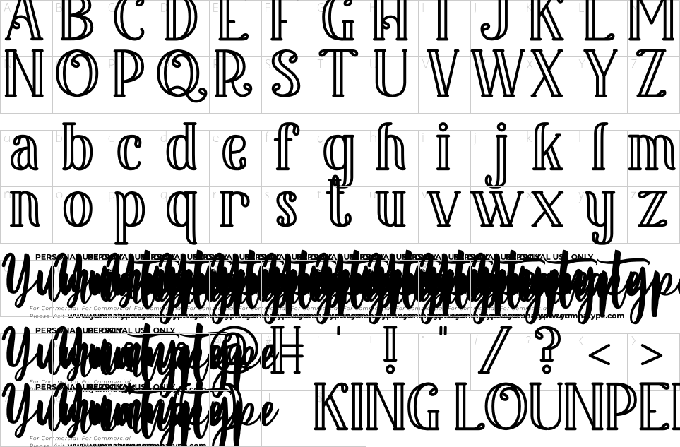 Character map of King Lounpera Outline Font