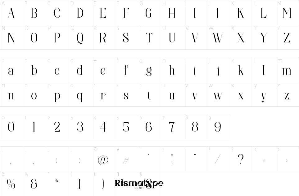 Character map of Flare Majestic Font