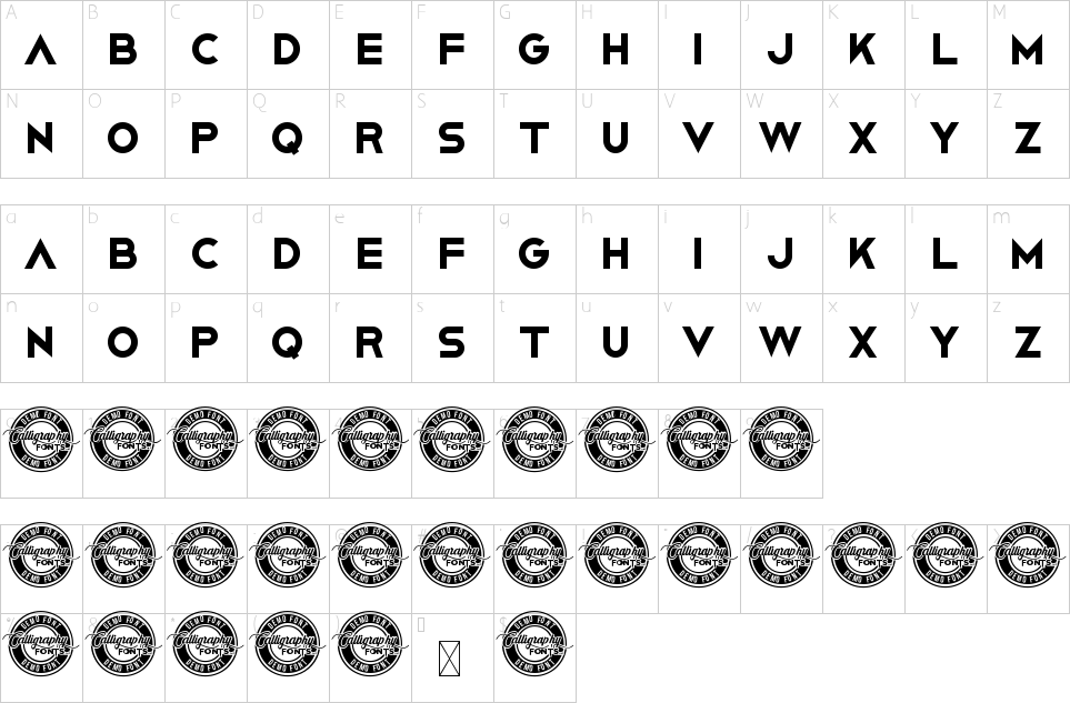 Character map of Overcame Font