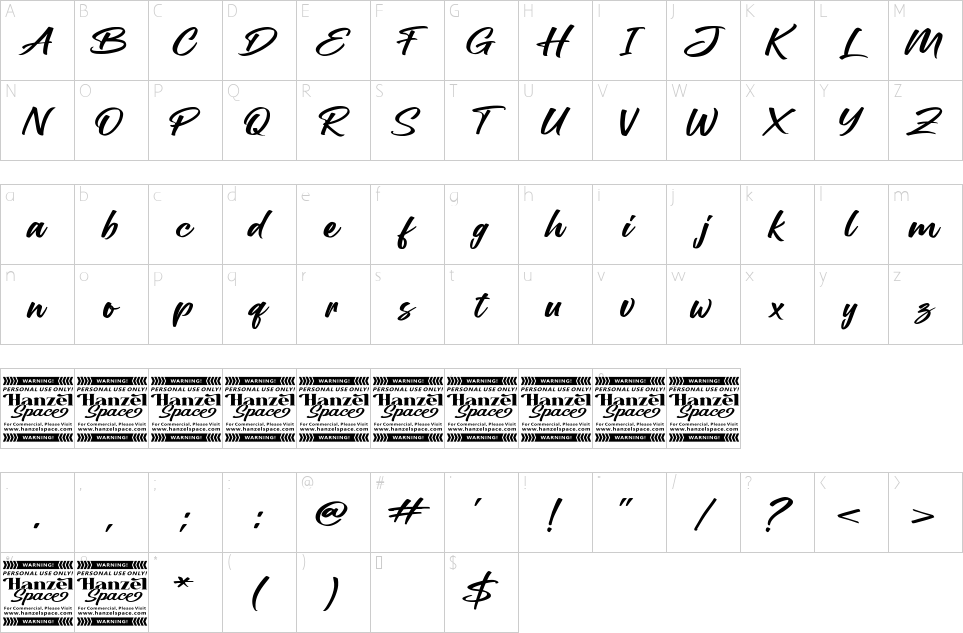 Character map of Ballerick Font