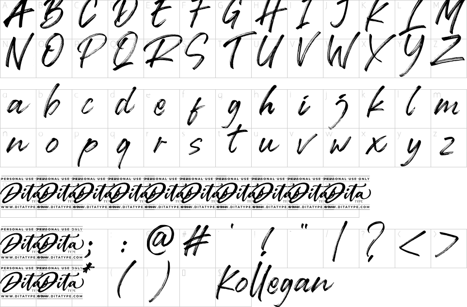 Character map of Kollegan Font