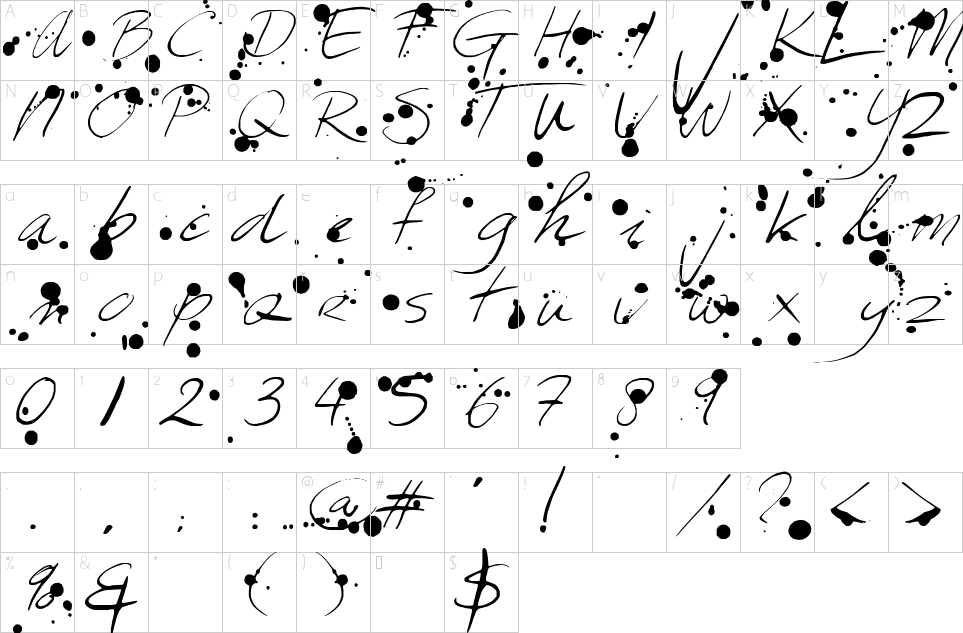 Character map of Leakage Font