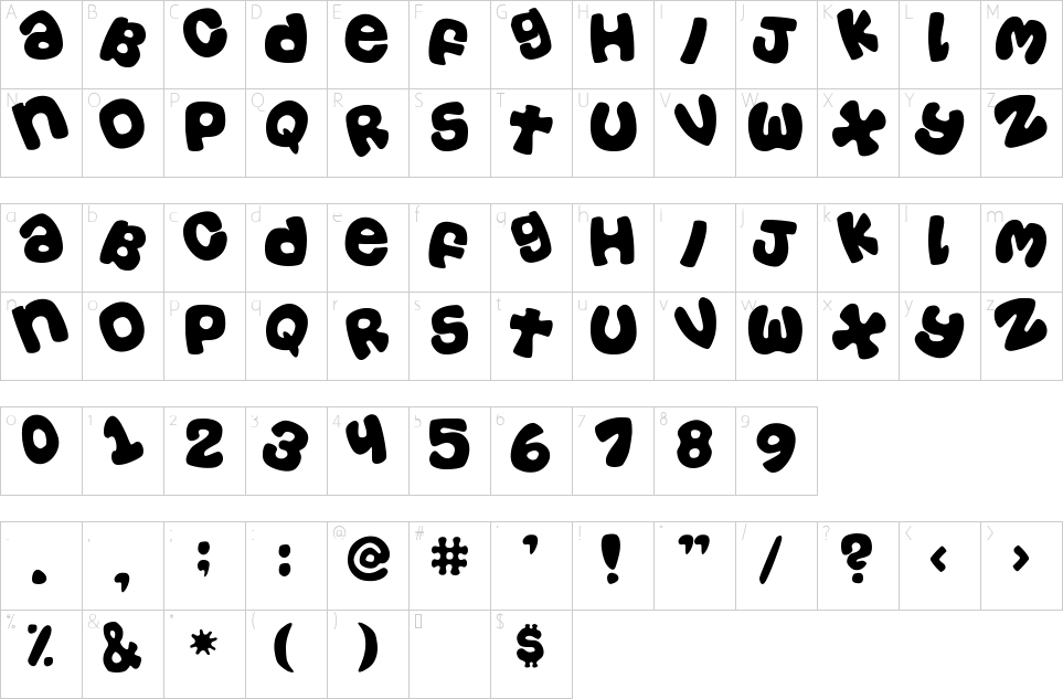 Character map of Casual Tossed Font