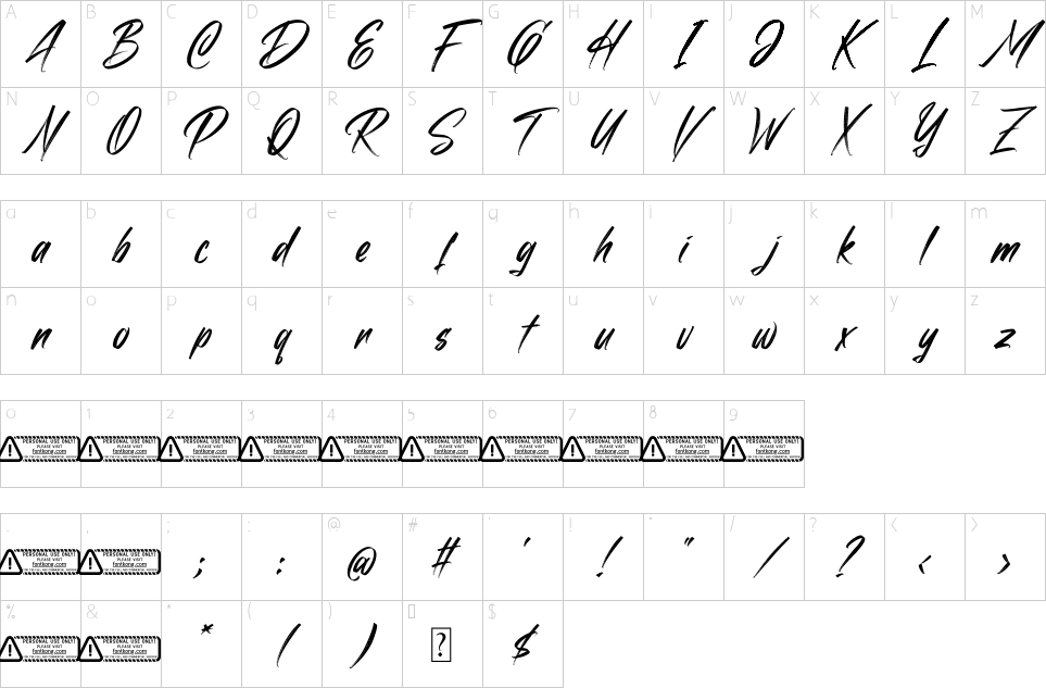 Character map of Beastquit Font