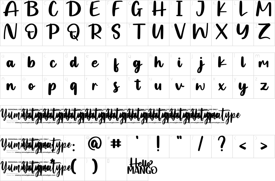 Character map of Hello Mango Font