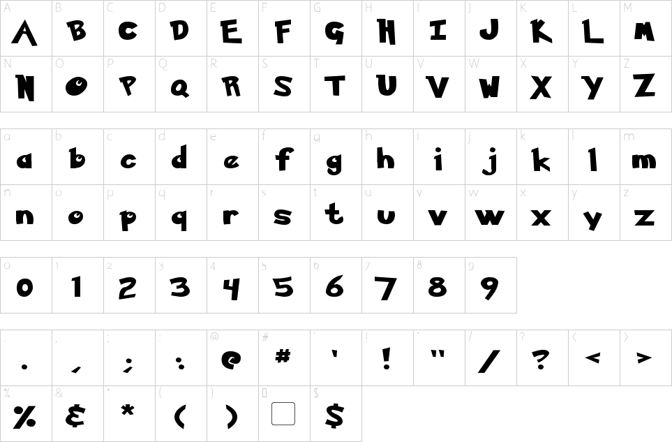 Character map of Ketchum Font