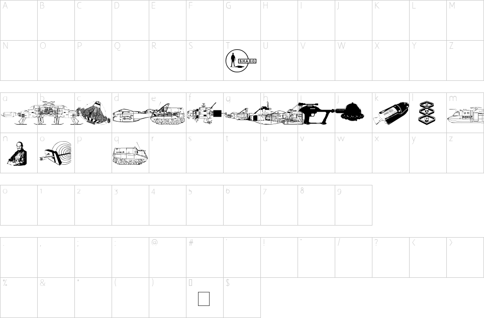 Character map of Anderson UFO Font