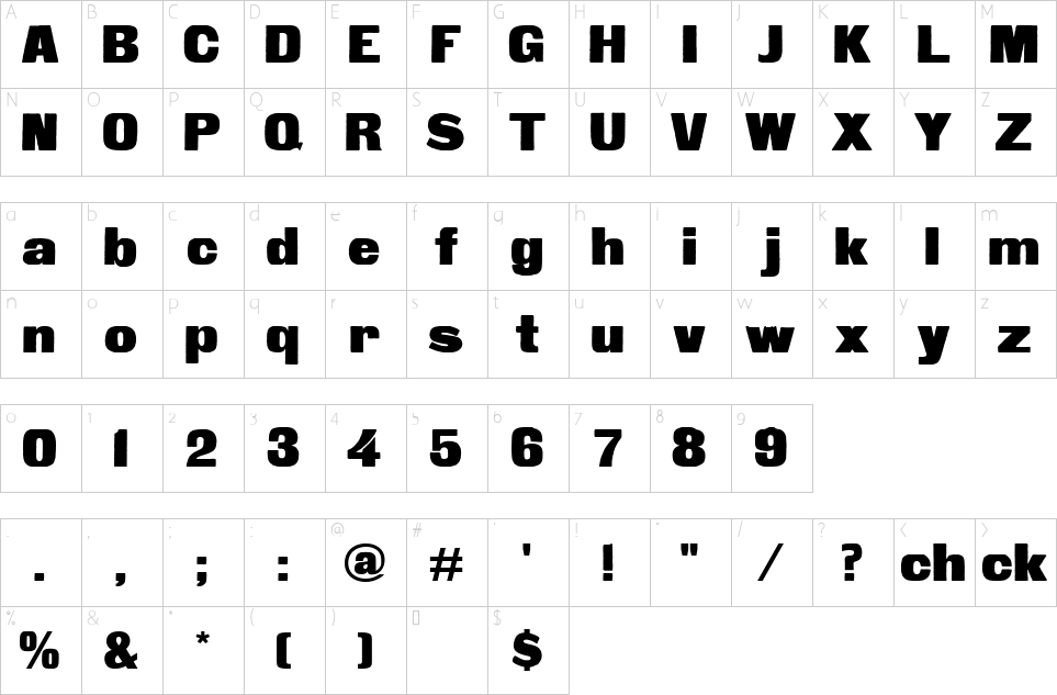 Character map of Fette Steinschrift Font