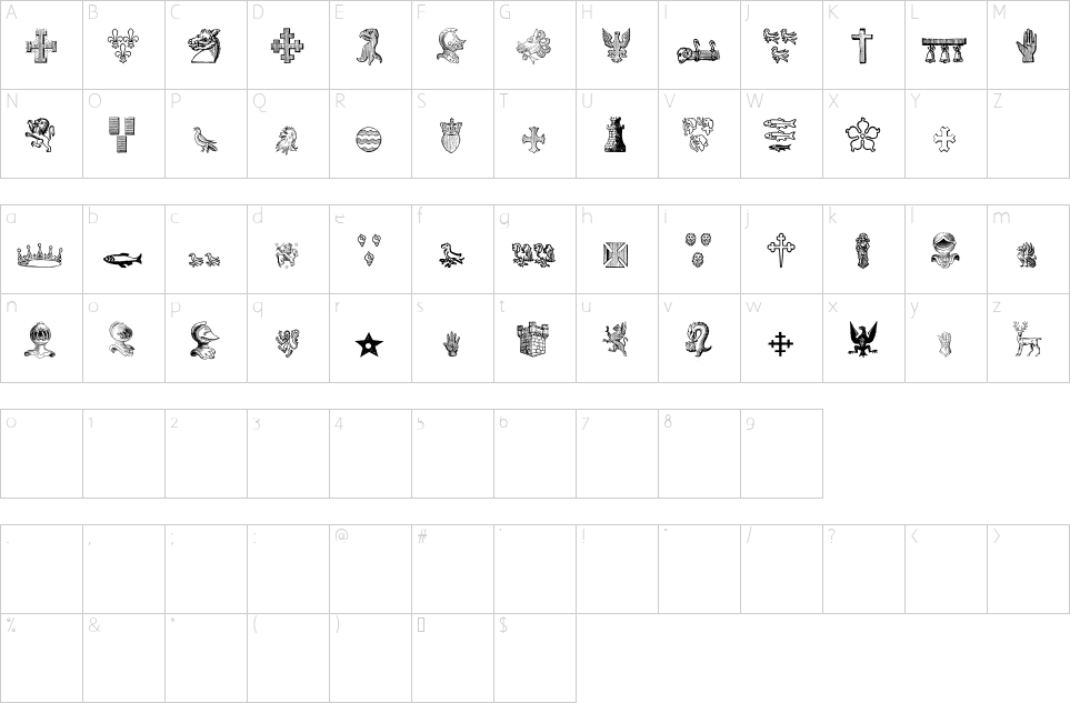 Character map of Heraldic Devices Font