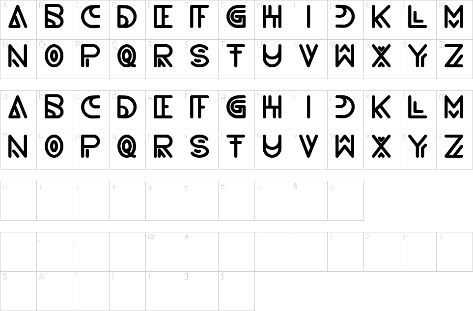 Character map of Never Ending Maze Font