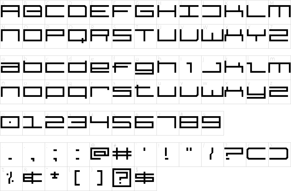 Character map of Techno Til Dawn Font