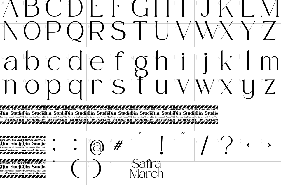 Character map of Safira March Font