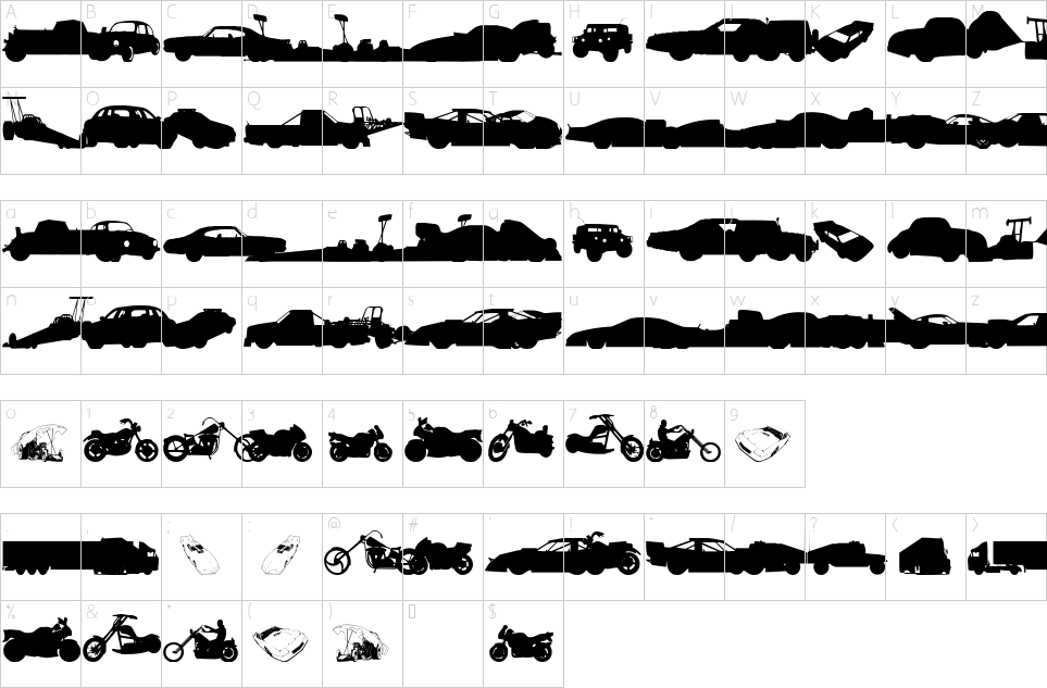 Character map of Need For Speed Font