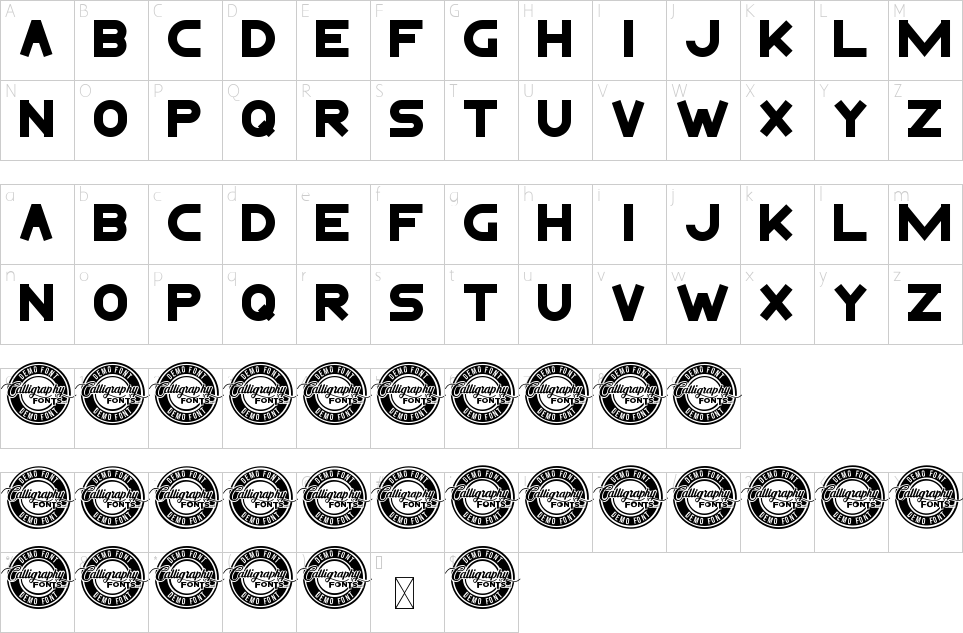 Character map of End Rush Font