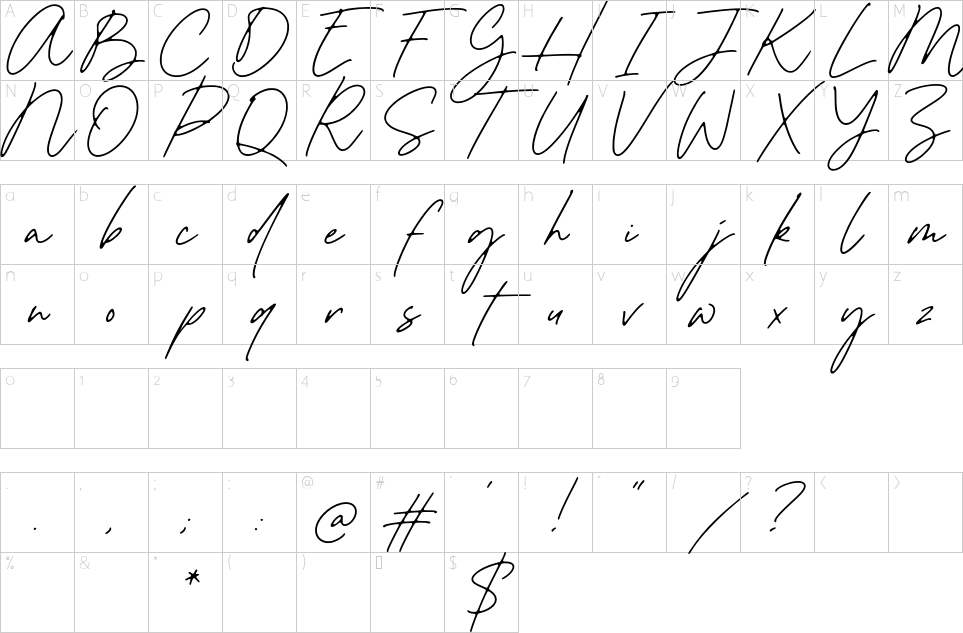 Character map of Autographer Font