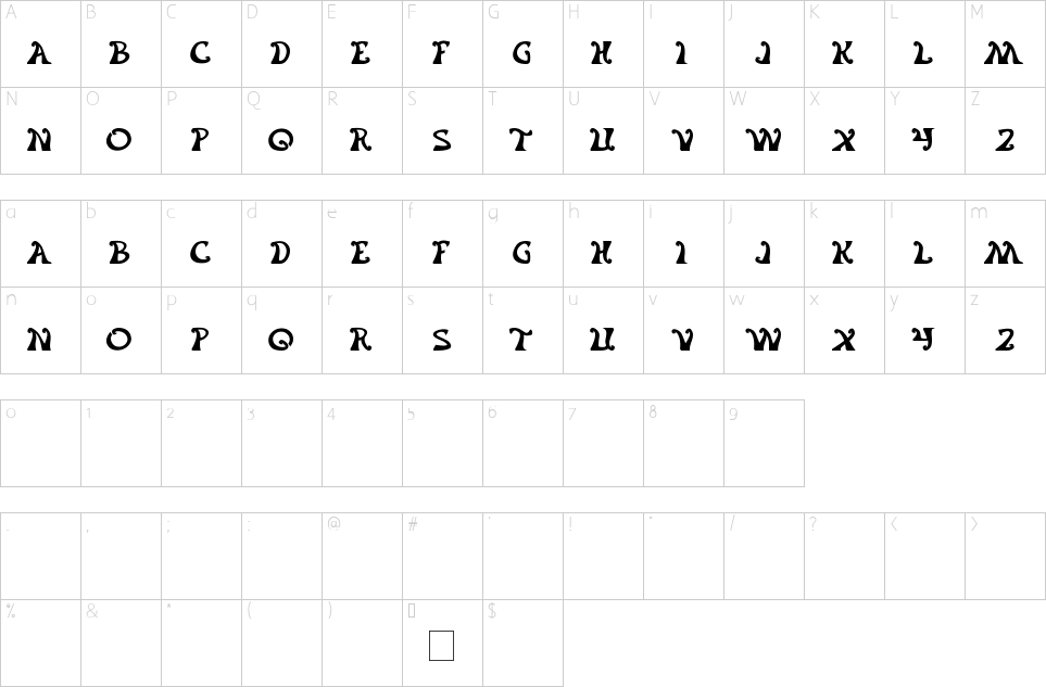Character map of Flower Generation Font