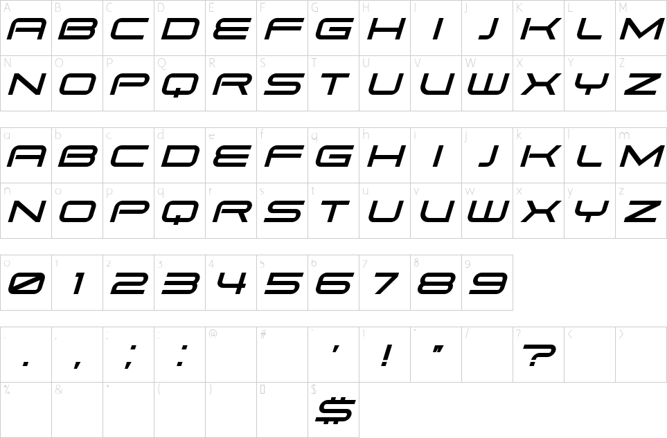 Character map of Pitviper Font