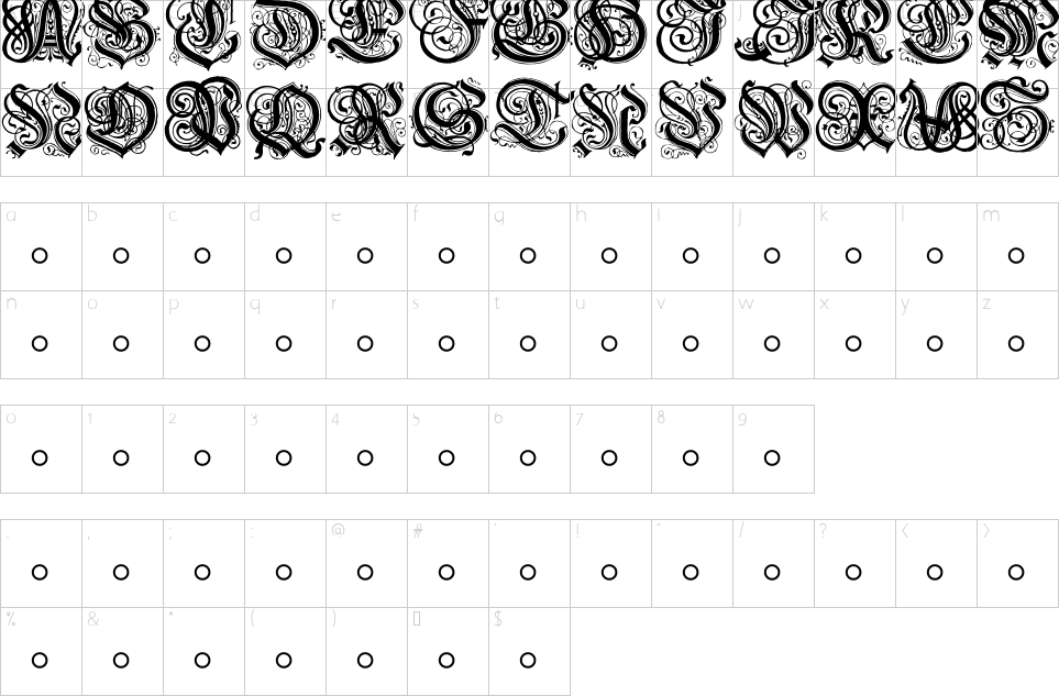 Character map of Hentzau Initials Font