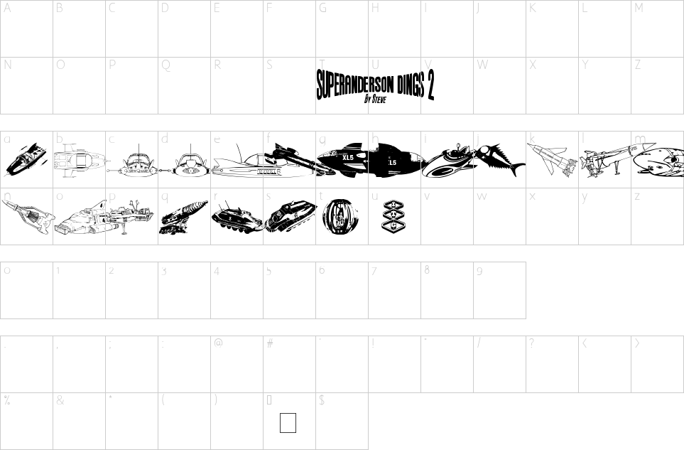 Character map of Anderson Dings 2 Font