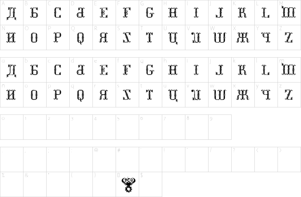 Character map of Kremlin Synod Font