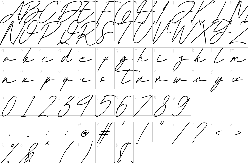 Character map of Datonga Font
