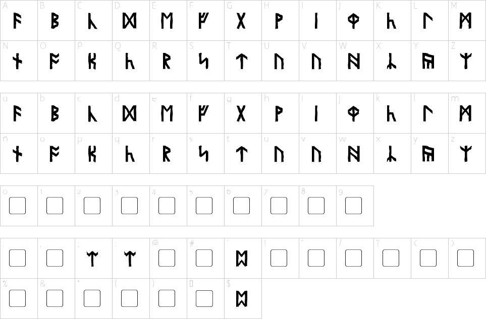 Character map of Garriott Font