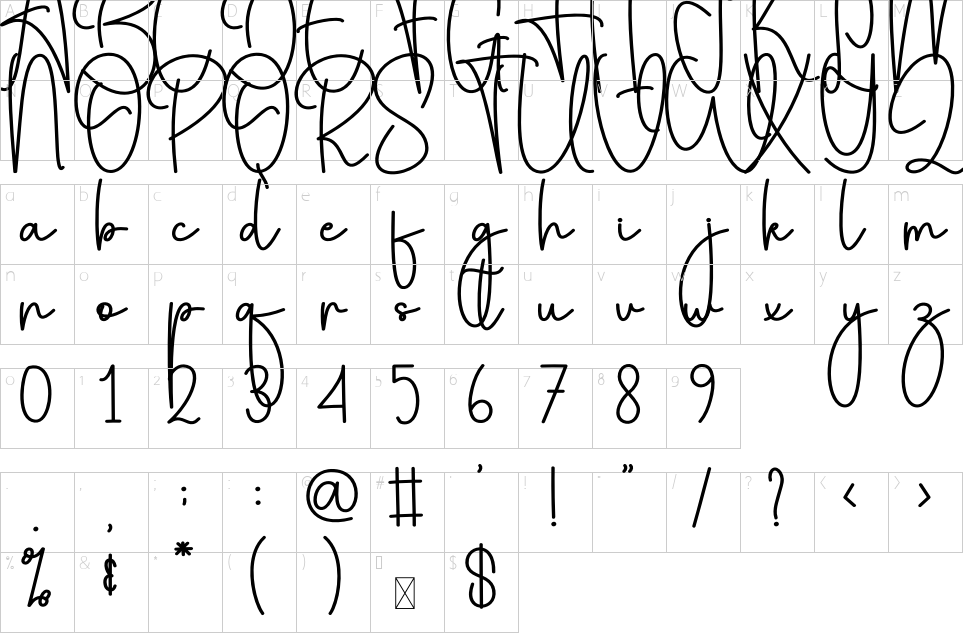Character map of Hearts Font