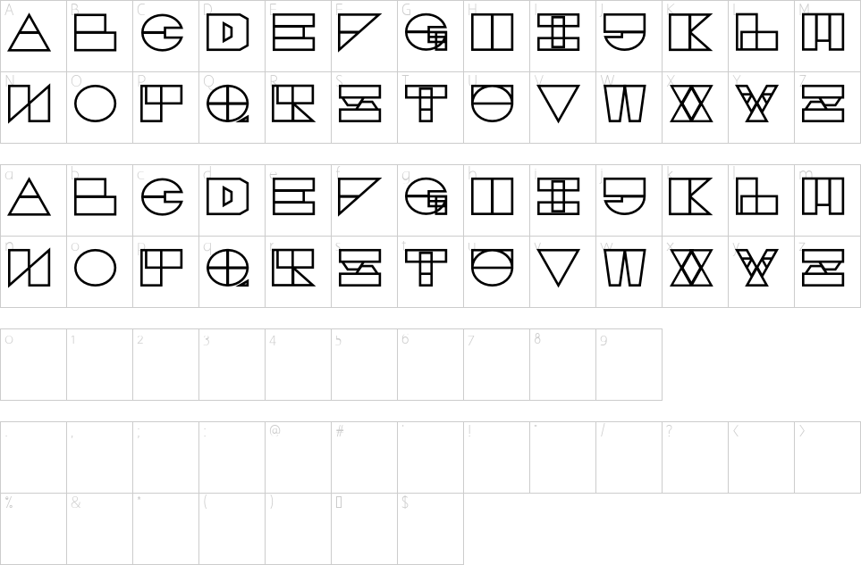Character map of Logi Font
