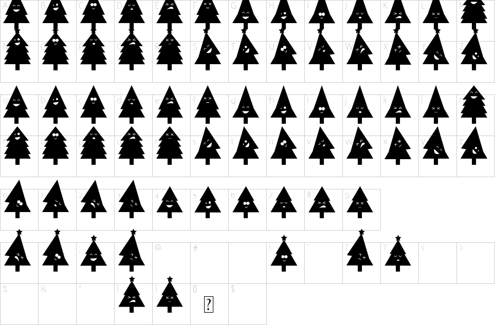 Character map of Oh Christmas Ding Font