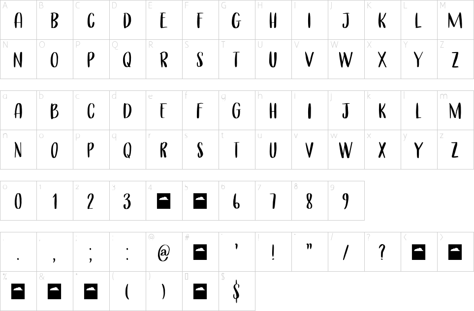 Character map of Cerulean Blue Caps Font
