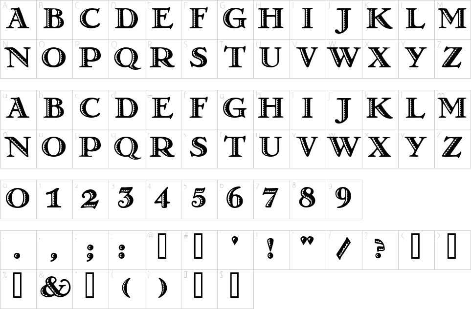 Character map of Matador Font