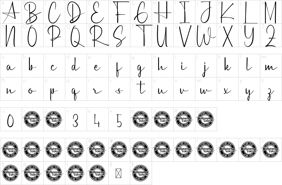 Character map of A Star Font