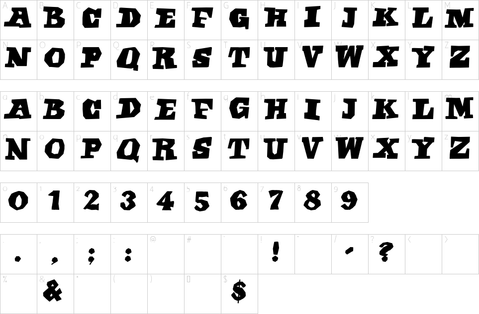 Character map of Egyptian Freehand Font