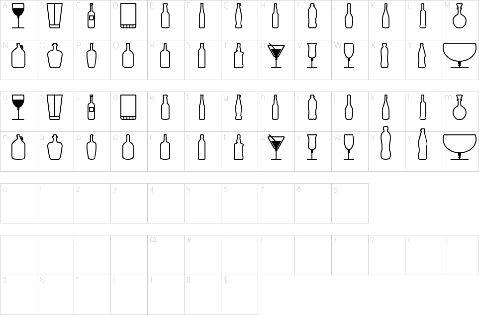 Character map of Glass And Bottles St Font