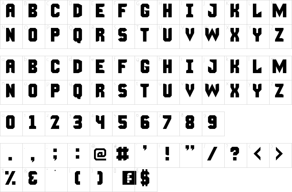 Character map of Manly Man Font